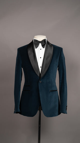 100% Cotton Teal Velvet Tuxedo Jacket