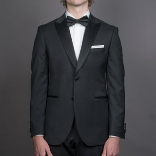 Peak lapel tuxedo hire – classic black-tie formalwear for men