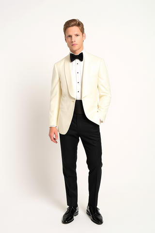 Classic black shawl lapel tuxedo jacket from FR Clothiers collection.