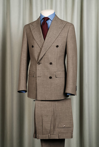 Double-breasted coffee brown suit – elegant formal attire for men